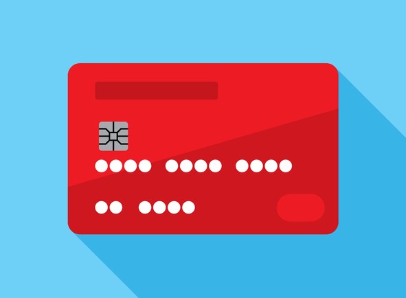 Red bank card with blue background