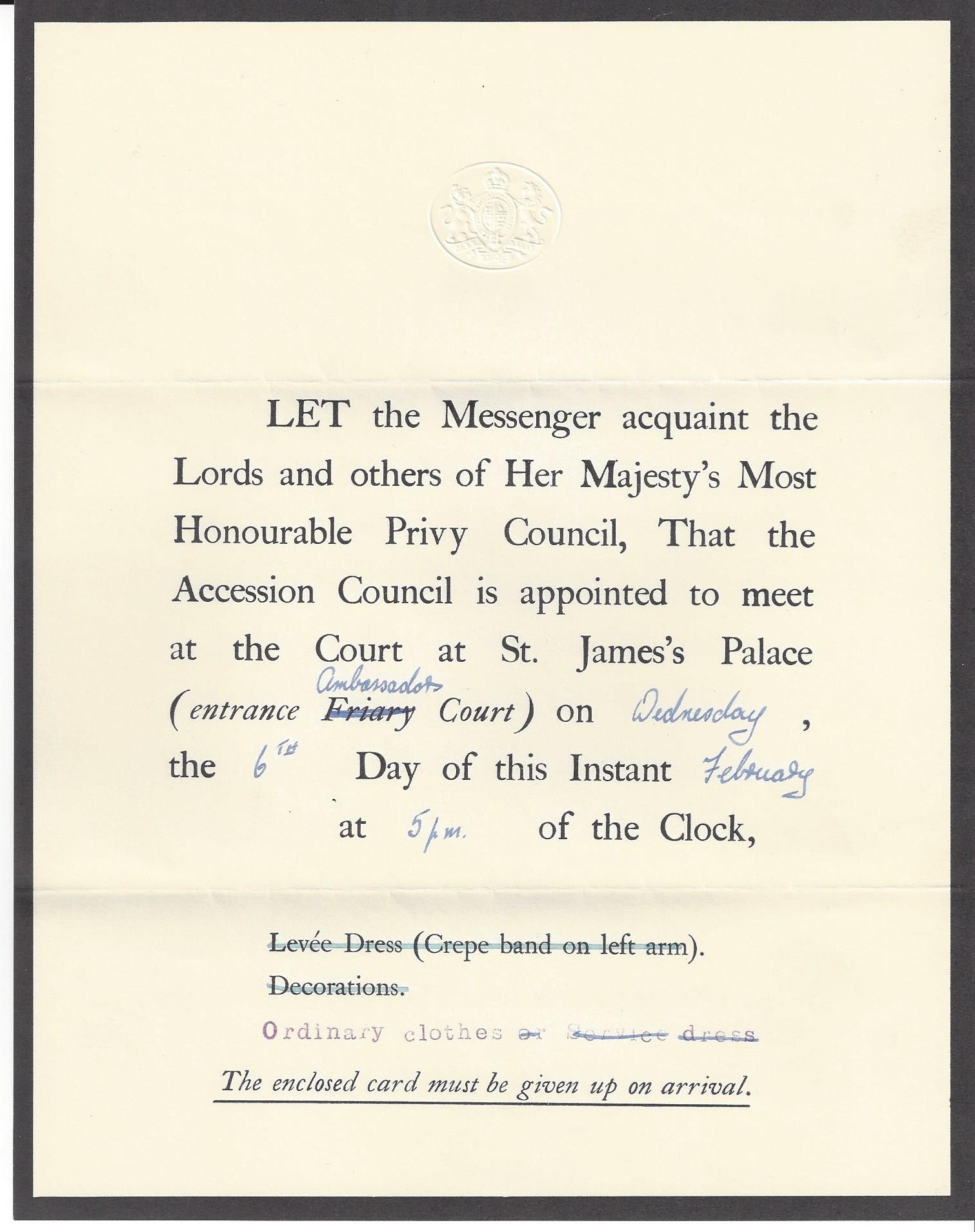 Lord Normand First Accession Council Letter