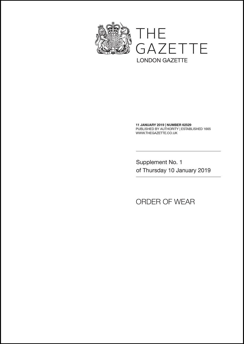 Order of Wear Gazette