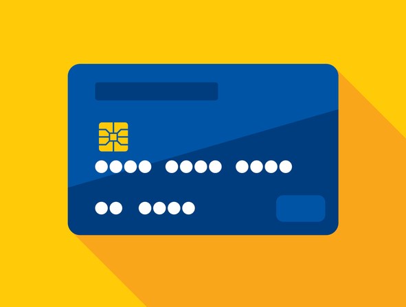 Blue credit card on yellow background