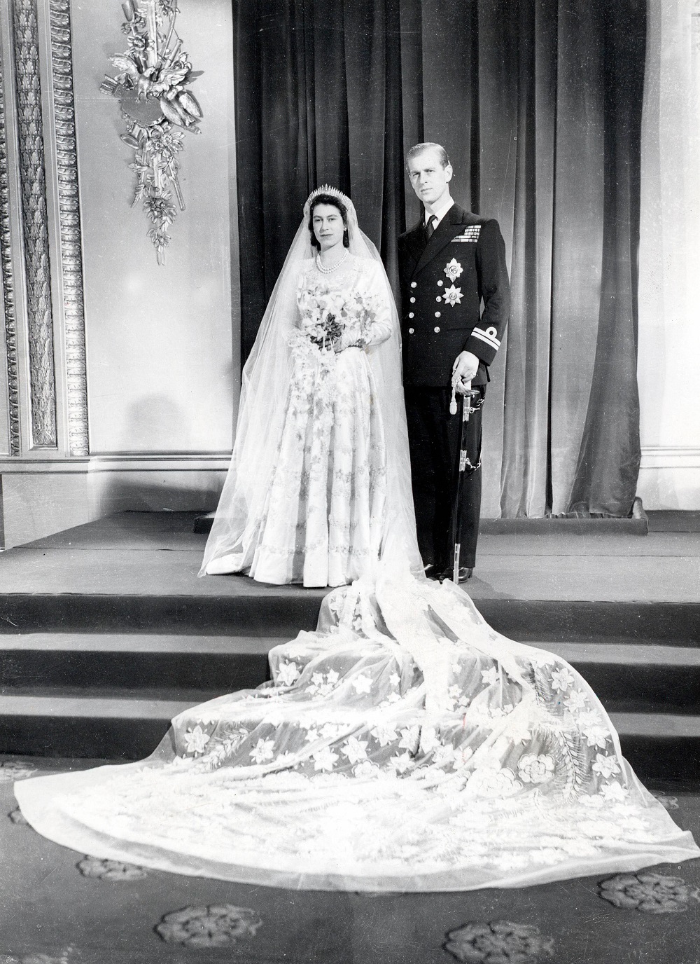 Photograph of Princess Elizabeth (future Queen Elizabeth II) and Prince Philip on their wedding day in 1947