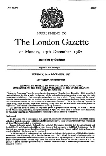 The Gazette Falklands War Despatch