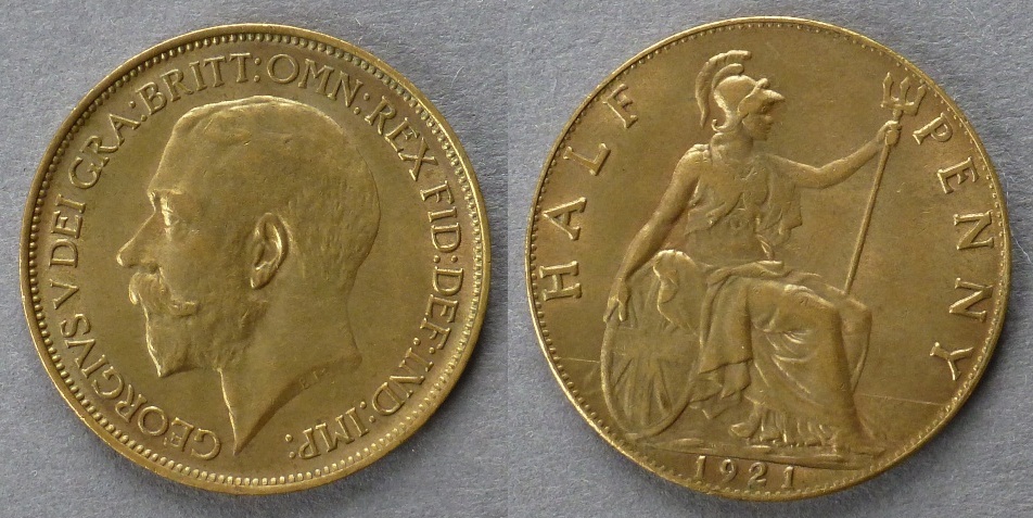 Halfpenny coin with George V image