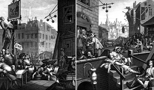 Gin Lane Painting by William Hogarth