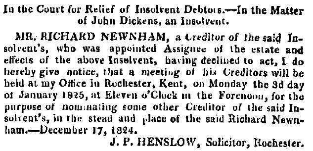 John Dickens entry in The London Gazette