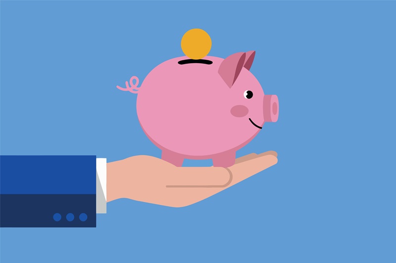 Illustration of a pig money box in a hand