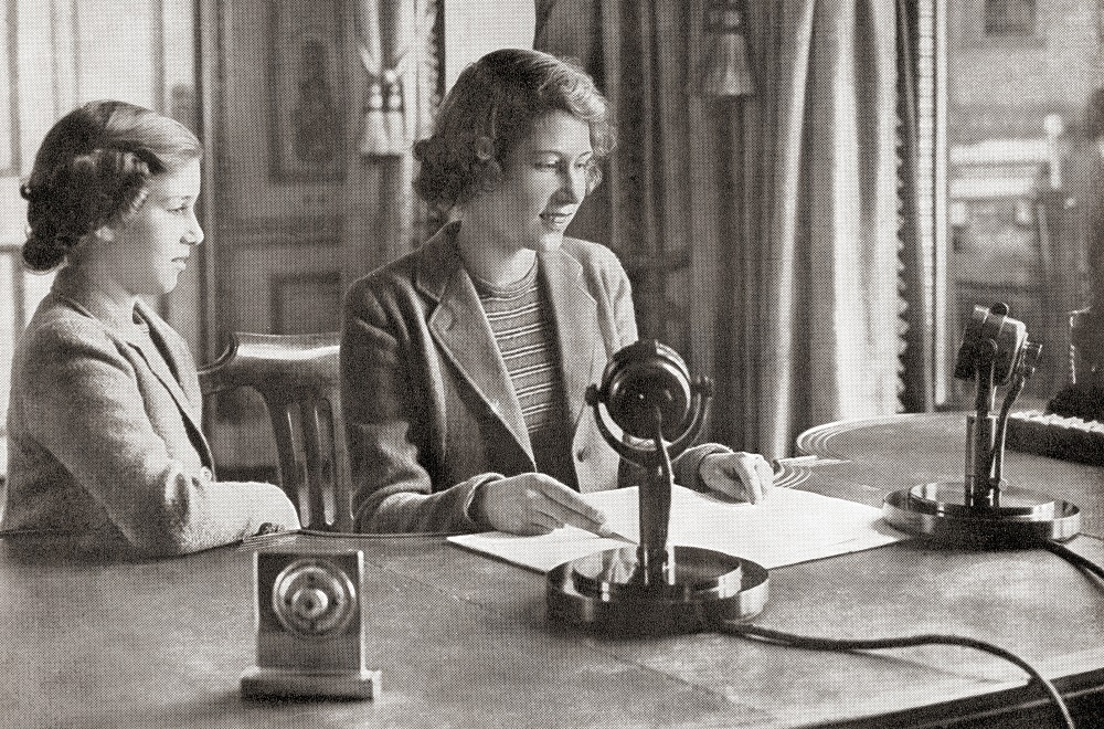 Princess Margaret and Princess Elizabeth broadcasting to the children of the empire on 13th October 1940.