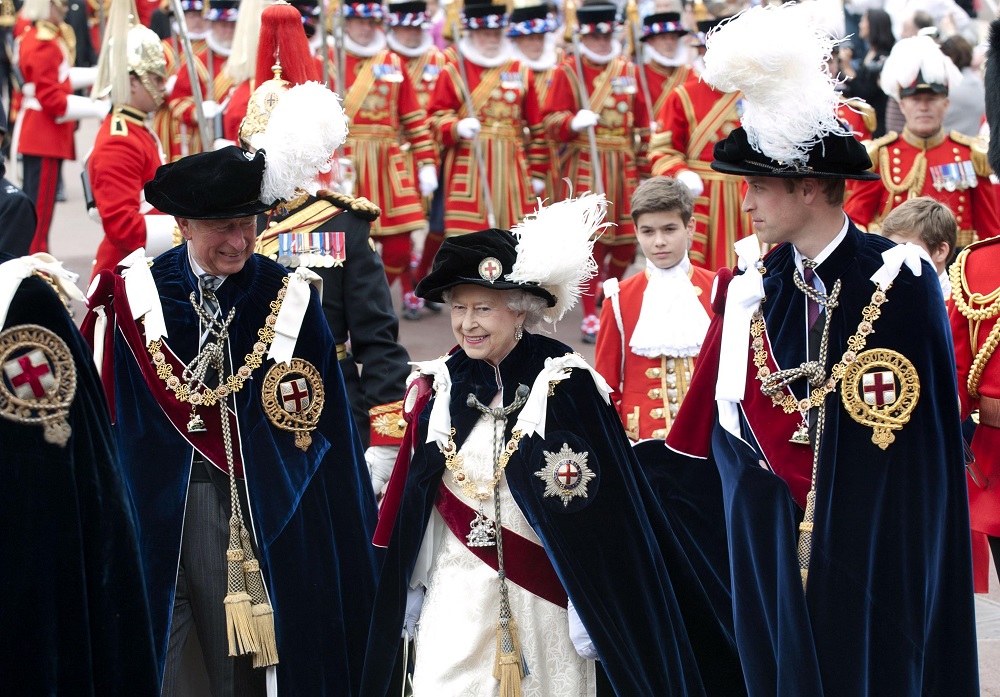 Queen Elizabeth II, Prince Charles and Prince William on Garter Day in 2013