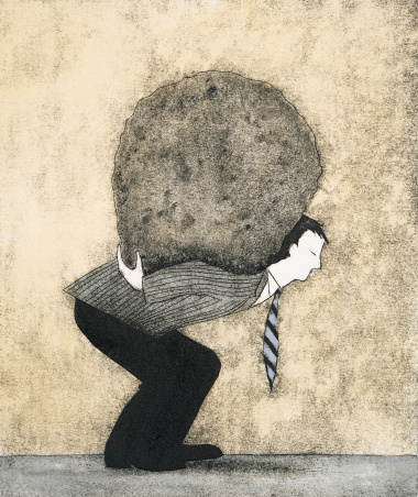 illustration of man bearing weight of a stone