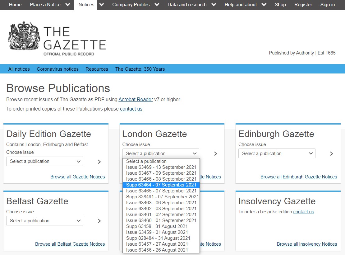 Gazette Supplements Publications