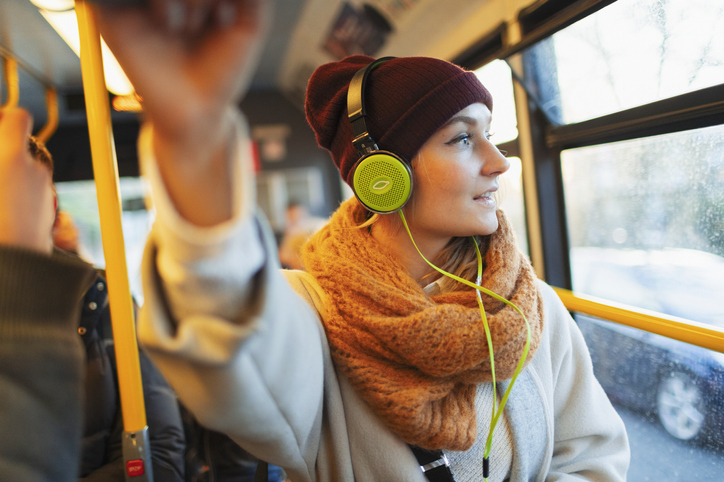 young woman on bus